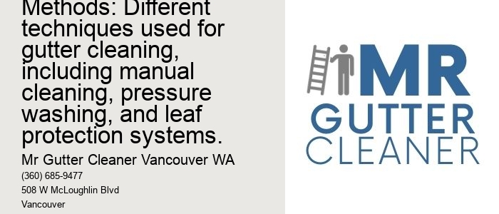 Gutter Cleaning Methods: Different techniques used for gutter cleaning, including manual cleaning, pressure washing, and leaf protection systems.